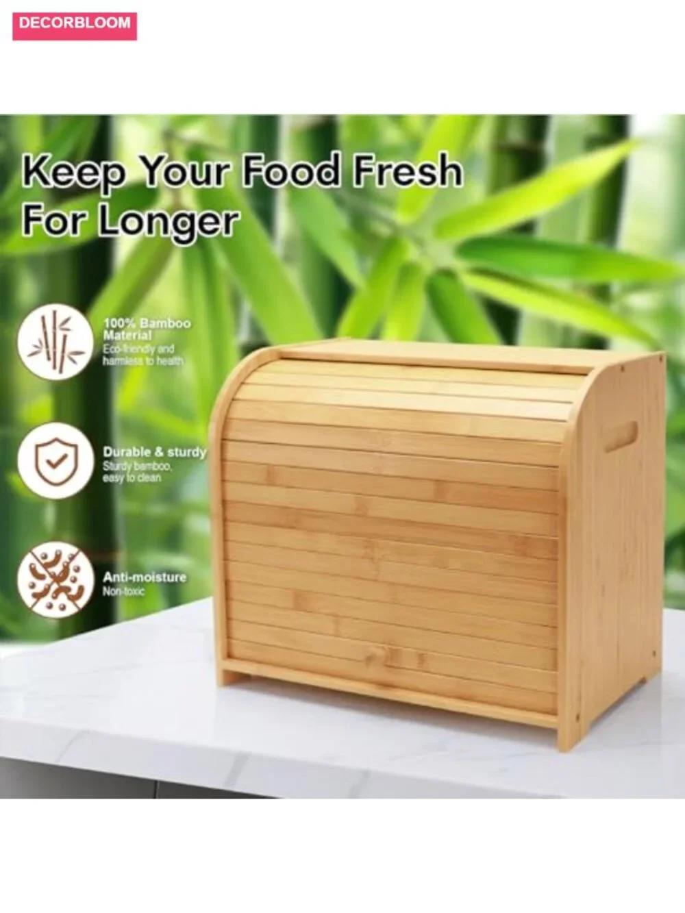 Two Layer Roll Top Bamboo Bread Box for Kitchen Countertop Storage